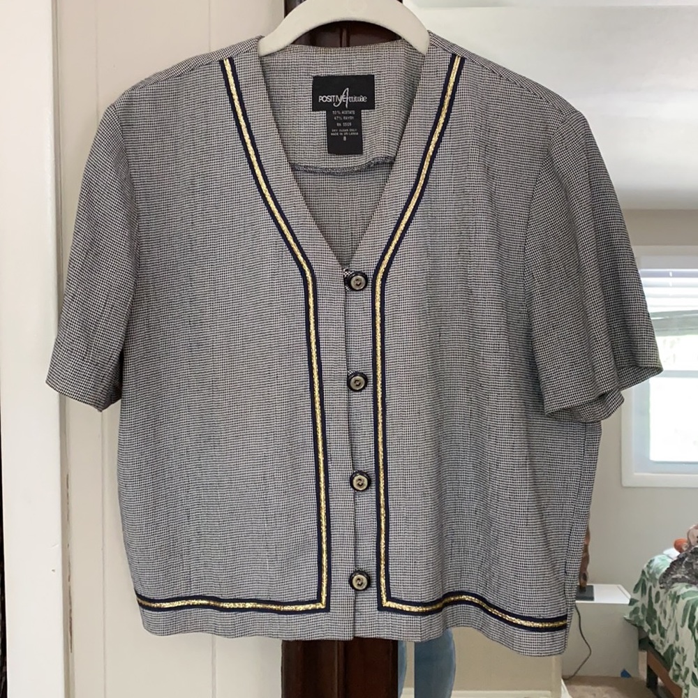 Vintage Houndtooth boxy button up with Gold trim